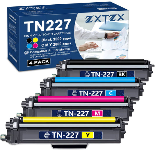 TN227 Toner Compatible for Brother TN227 Toner Cartridges Black Cyan Magenta Yellow Printer 4-Pack