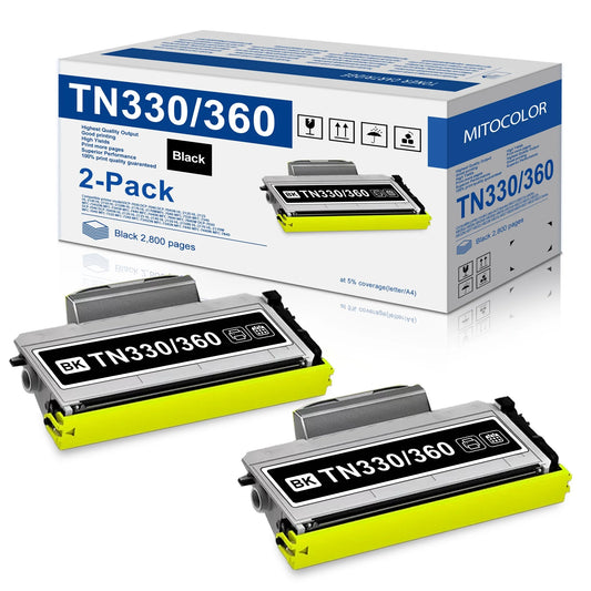 TN330/TN360 2-Black Toner Cartridge Replacement for Brother DCP-7030 Printer