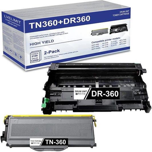 TN360 Toner Cartridge & DR360 Drum Unit Replacement for Brother DCP-7030 Printer (1 Toner+1 Drum)