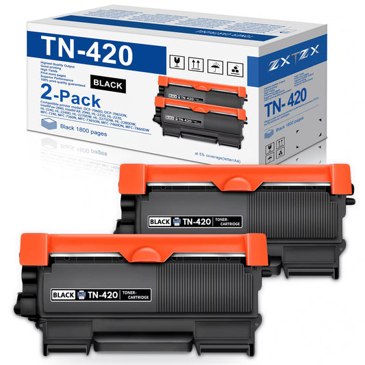 TN420 Toner Cartridge Compatible for Brother TN420 Black Toner Cartridges 2 Pack