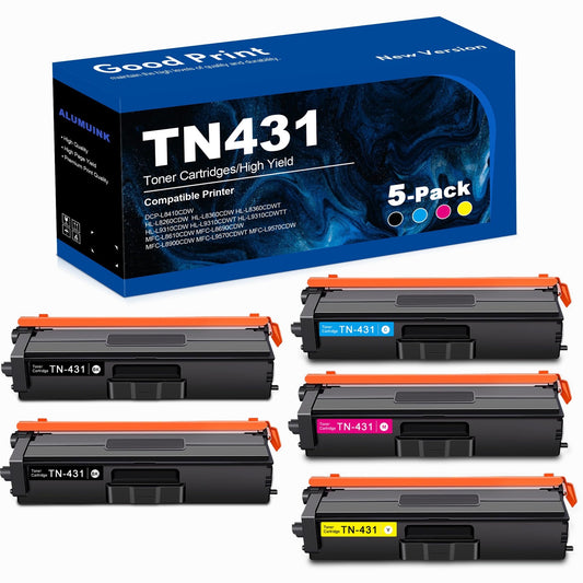 TN431 5-Pack Toner Cartridge Compatible for Brother TN 431 HL-L8260CDW MFC-L8610 L9570CDWT Printer