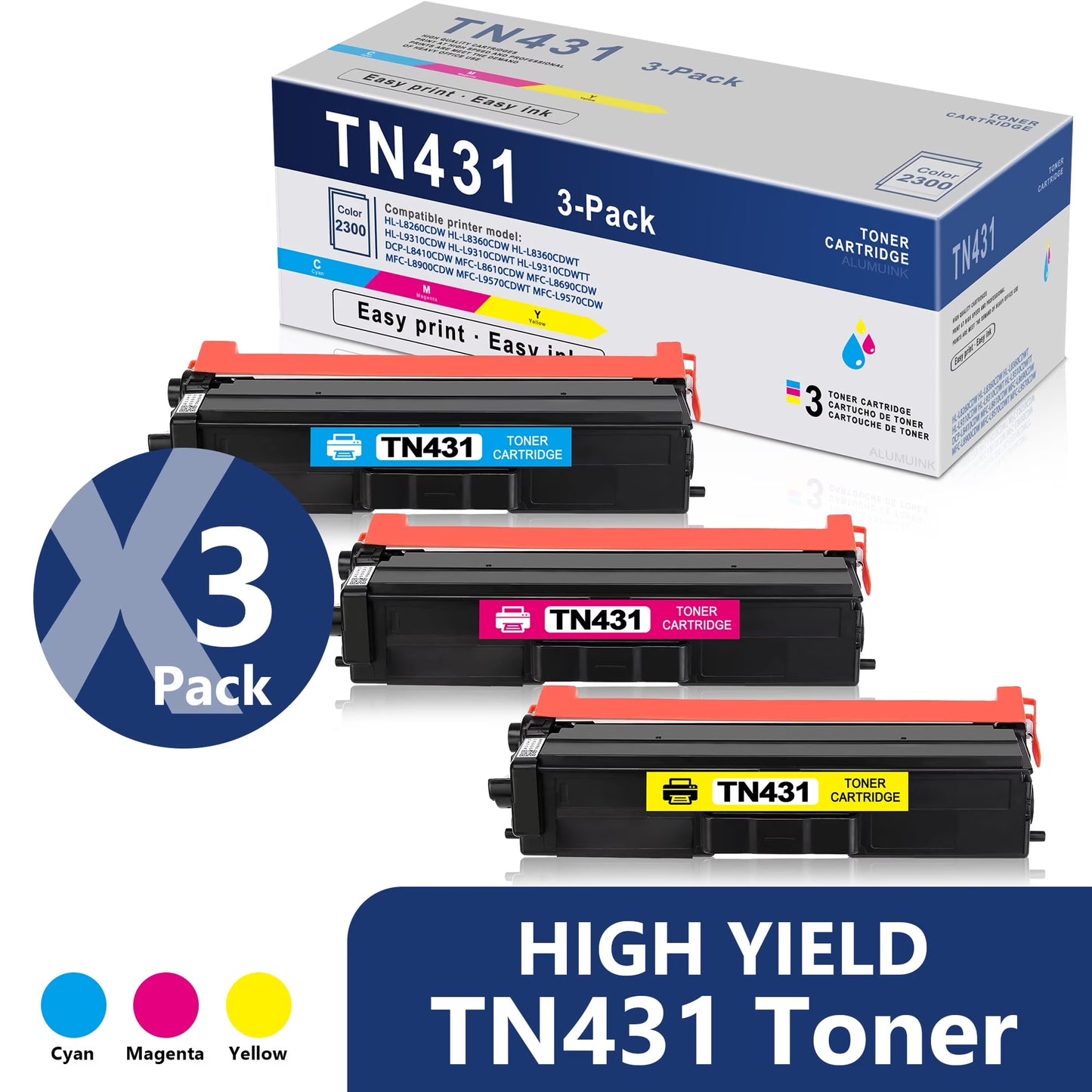 TN431 Toner Cartridge Replacement for Brother TN-431 Toner for MFC-L8690CDW MFC-L8900CDW Printer