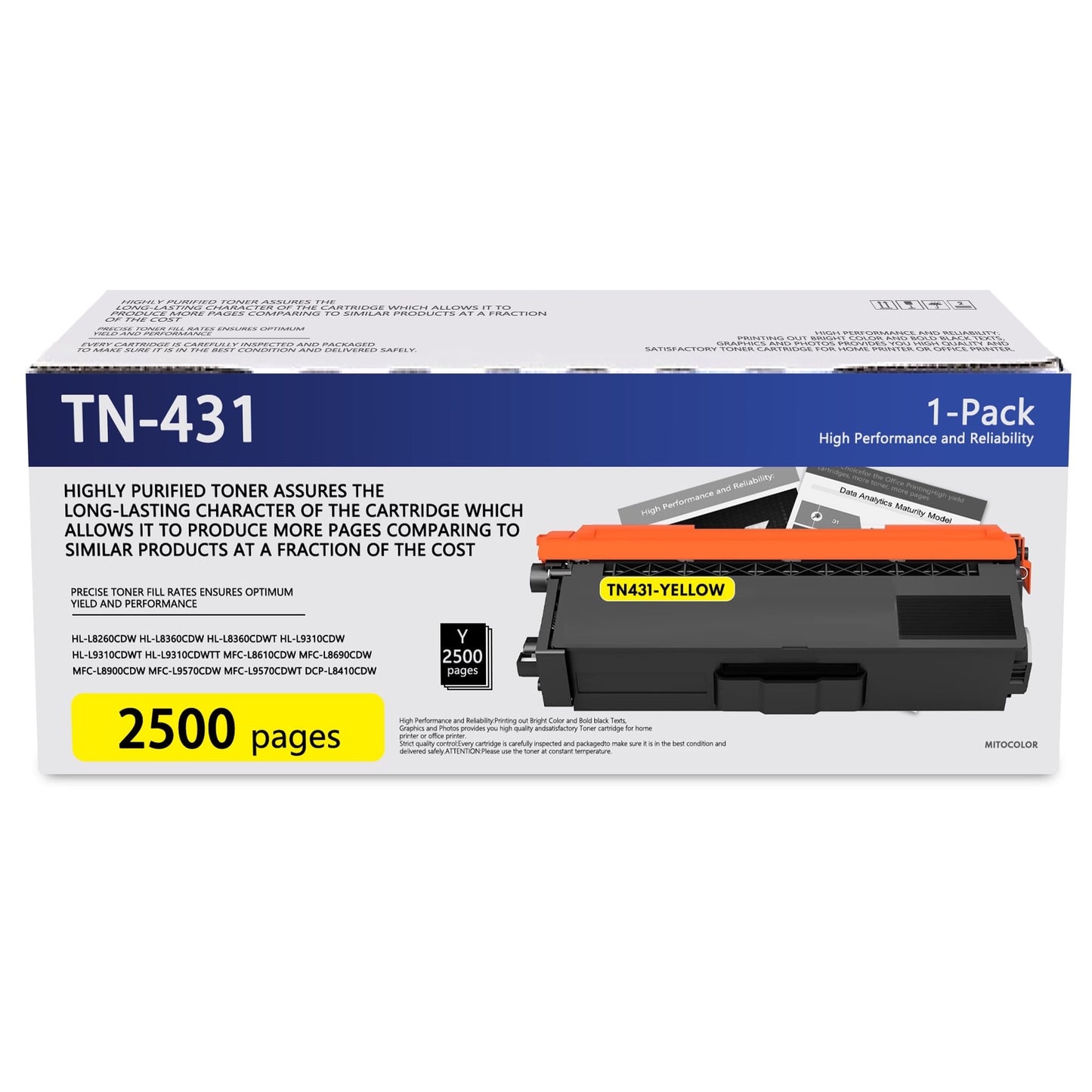 TN431 Toner Cartridges Replacement for Brother TN-431 Toner Cartridges for HL-L8260CDW L8360CDW MFC-L8900CDW L9570CDW Printer (Yellow, 1-Pack)