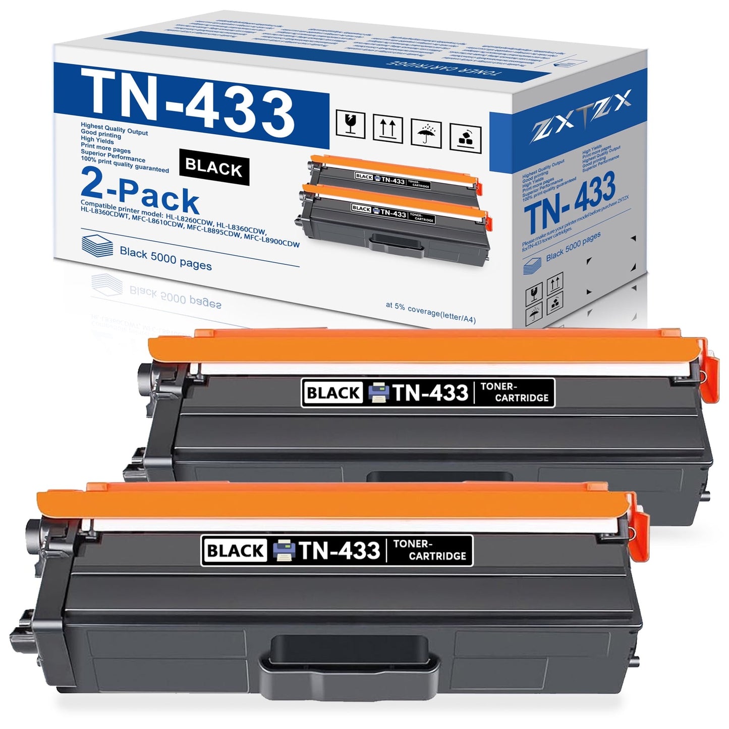 TN433 Black *2Toner Black Compatible for Brother TN433 TN431 Toner Cartridges for L8260CDWT L8900CDW Printer