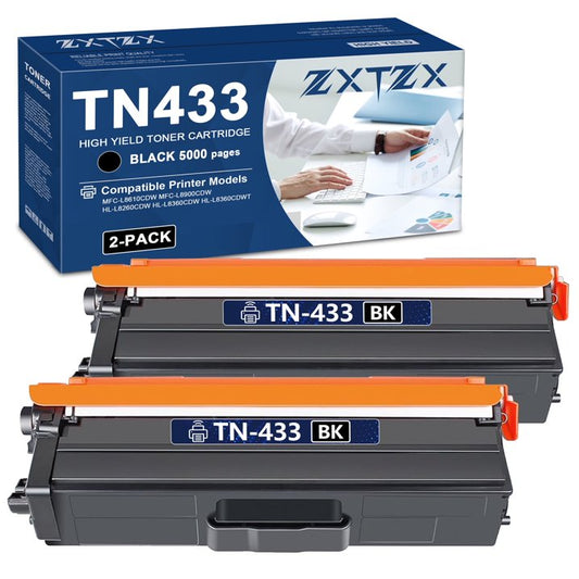 TN433 Toner Black Compatible for Brother TN433 Toner Cartridges for L8260CDWT L8900CDW Printer 2-Pack (Black)
