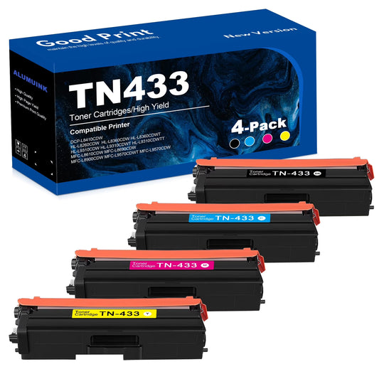 TN433 Toner Cartridge 4 PK Replacement for Brother TN-433 Toner for HL-L8260CDW MFC-L8610CDW Printer