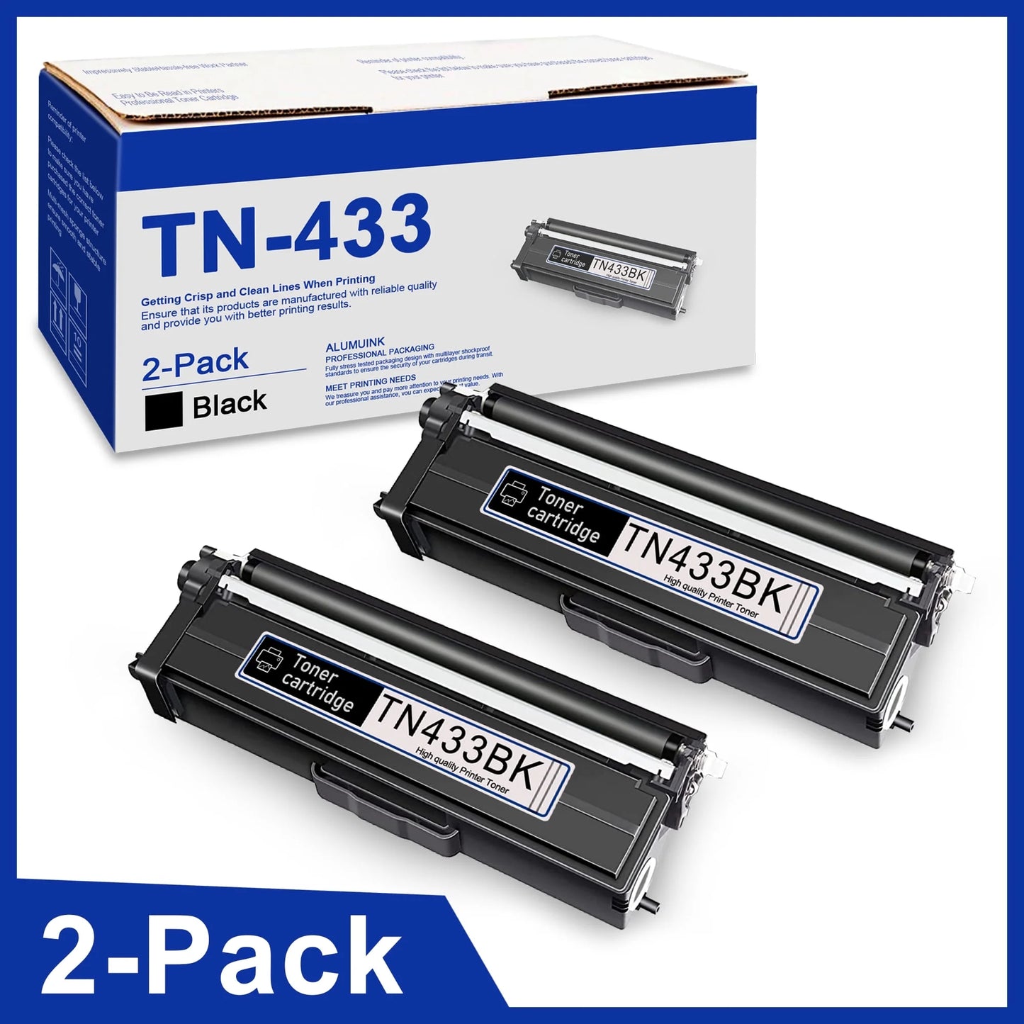 TN433 Toner Cartridge Black Replacement for Brother TN-433 Toner for HL-L8360CDW Printer - 2 Pack