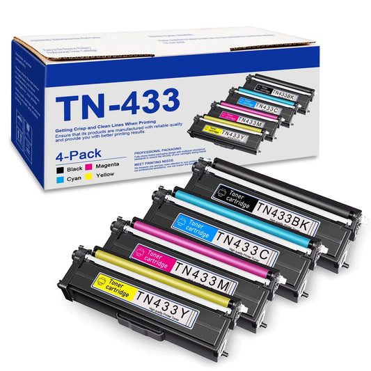 TN433 Toner Cartridge Replacement for Brother TN-433 Toner for HL-L8260CDW Printer (BK/C/M/Y,4Pack)