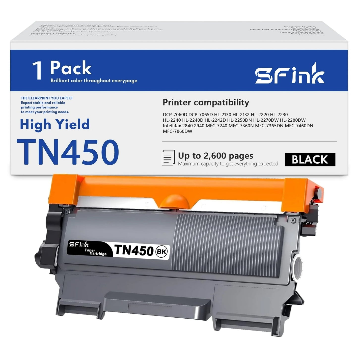TN450 High Yield Toner-Cartridge 1-Black Replacement for TN450 Brother IntelliFax-2940 Printer