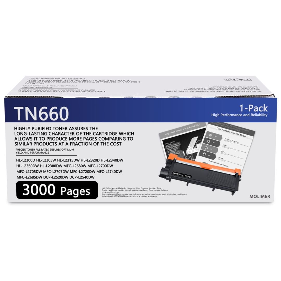 TN660 1 Pack Black High Yield Replacement for Brother HL-L2300D HL-L2305W HL-L2315DW HL-L2320D HL-L2340DW Printer