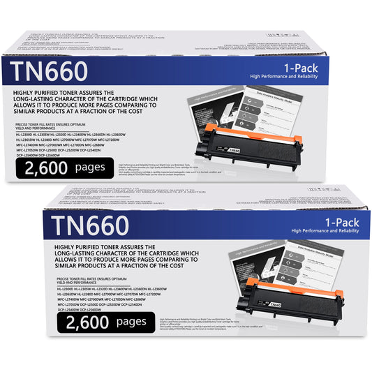 TN660 TN630 Toner Cartridge 2-Pack Black High Yield Compatible for Brother TN-660 TN 660 TN 630 for HL-2340DW HL-L2320D DCP-L2540DW Printer
