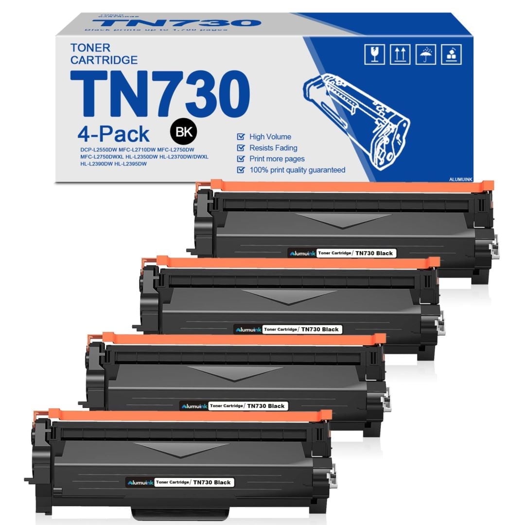TN730 BLACK Toner Cartridge Replacement for Brother MFC-L2730DW MFC-L2750DW MFC-L2750DWXL MFC-L2690DW Printer 4 Pack