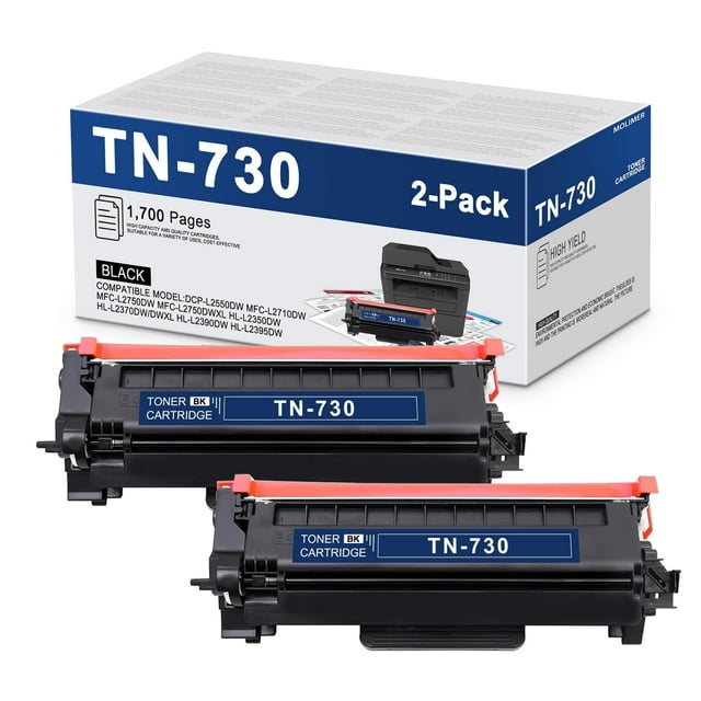 TN730 TN760 Toner Cartridge 2 Pack Black Replacement for Brother TN-730 TN 760 Toner Cartridge for DCP-L2550DW MFC-L2750DWXL HL-L2395DW Printer