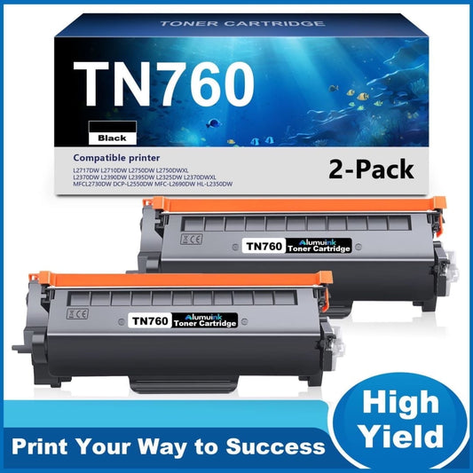 TN760 Black High Yield Toner Cartridge Replacement for Brother L2717DW L2710DW L2750DW L2750DWXL Printer, 2 Pack