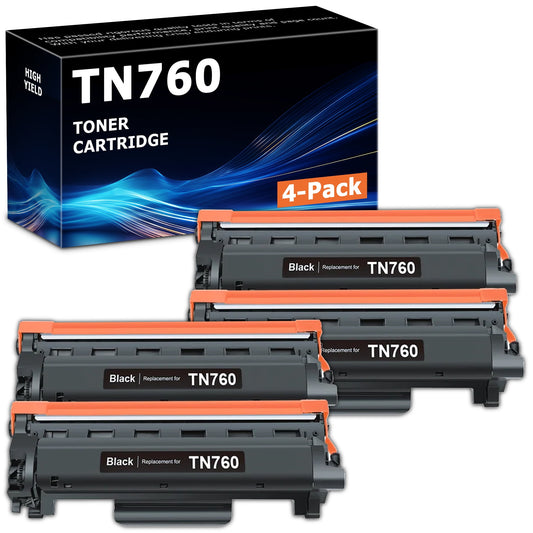 4-Pack TN760 Black Toner Cartridge Compatible for Brother TN-760 TN760 TN730 TN-730 HL-L2350DW DCP-L2550DW