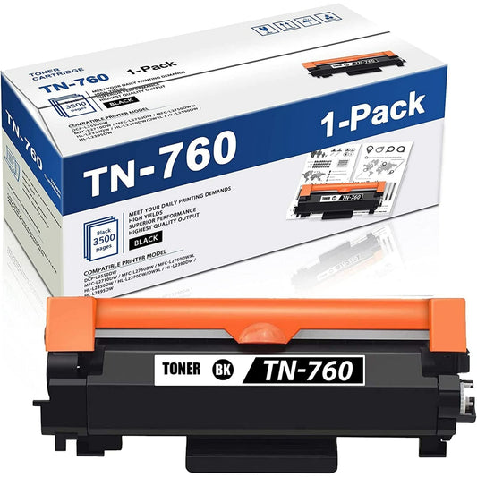 TN760 High Yield Toner Cartridge Black 1 Pack: Replacement for Brother TN 760 MFC-L2710DW Printer - Up to 3,500 Pages