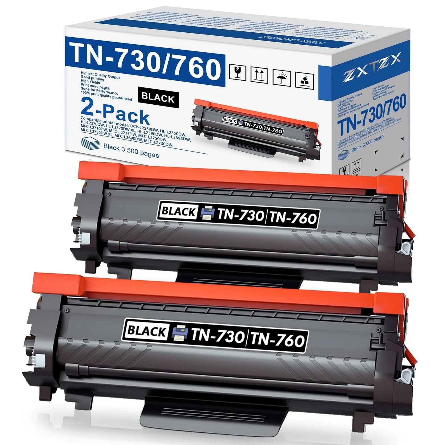 TN760 Toner TN730 Toner Cartridge Compatible for Brother TN760 Toner Printer TN760/730 2-Pack