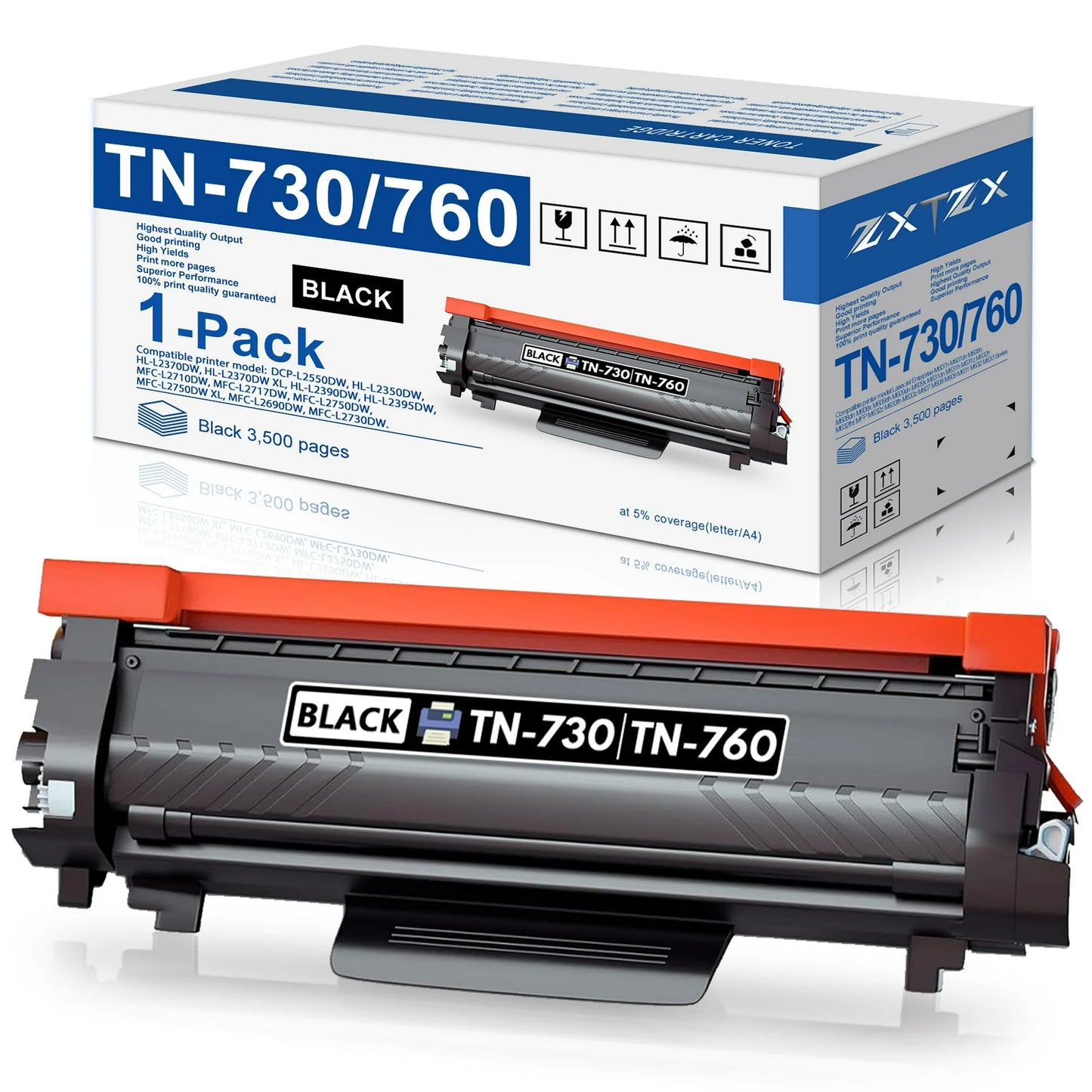TN760 TN 730 Toner Cartridge Compatible for Brother TN760 TN 760 TN-760 TN730 TN 730 Toner for MFC-L2710DW L2750DW HL-L2370DW L2395DW DCP-L2550DW Printer (Black, 1-Pack)