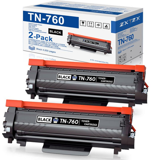 TN760 Toner Cartridge Compatible for Brother TN-760 760 Work for DCP-L2550DW MFC-L2710DW MFC-L2750DW Printer (Black, 2-Pack)
