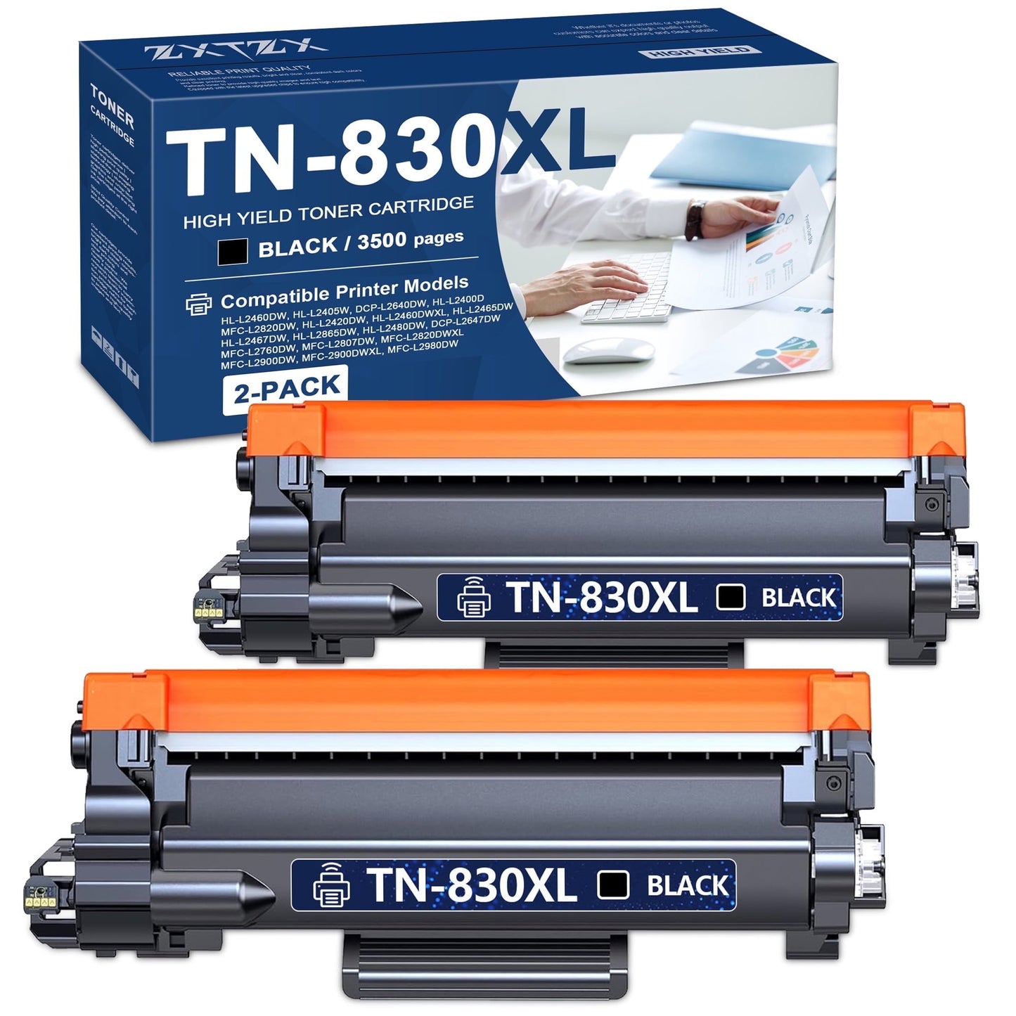 TN830 Toner Cartridges Compatible for Brother TN830 Toner cartridge For HL-L2480DW MFC-L2807DW MFC-L900DW MFC-L2820DWXL DCP-L2640DW Printer (2 Pack)