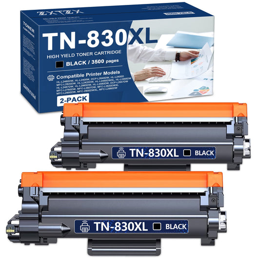 TN830XL Toner Cartridges Compatible for Brother TN830XL TN 830XL For HL-L2480DW MFC-L2807DW MFC-L900DW MFC-L2820DWXL DCP-L2640DW Printer (2 Pack)