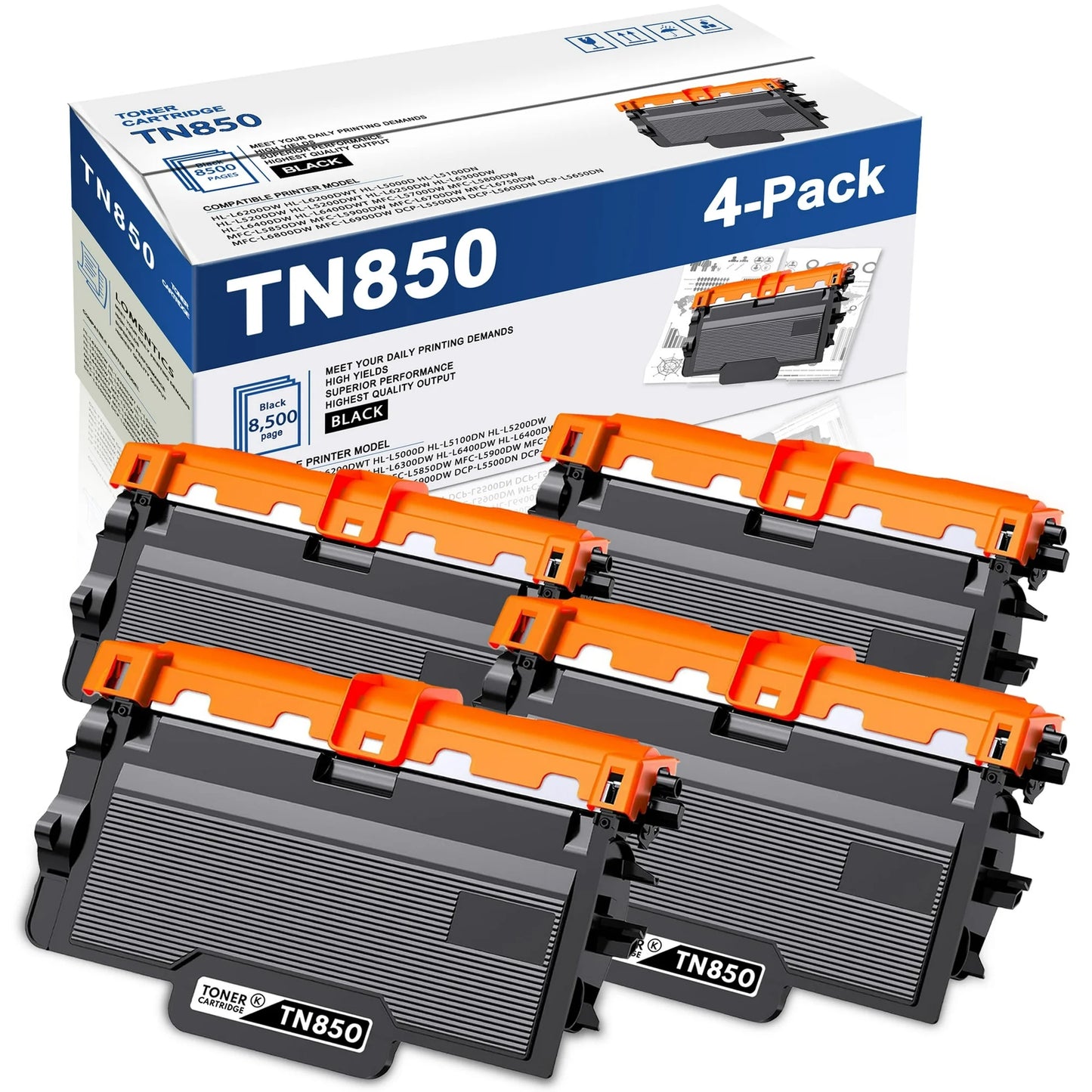 TN850 Toner Cartridge,4-Pack TN850 Black Printer Cartridge Compatible for Brother TN 850 MFC-L5900DW