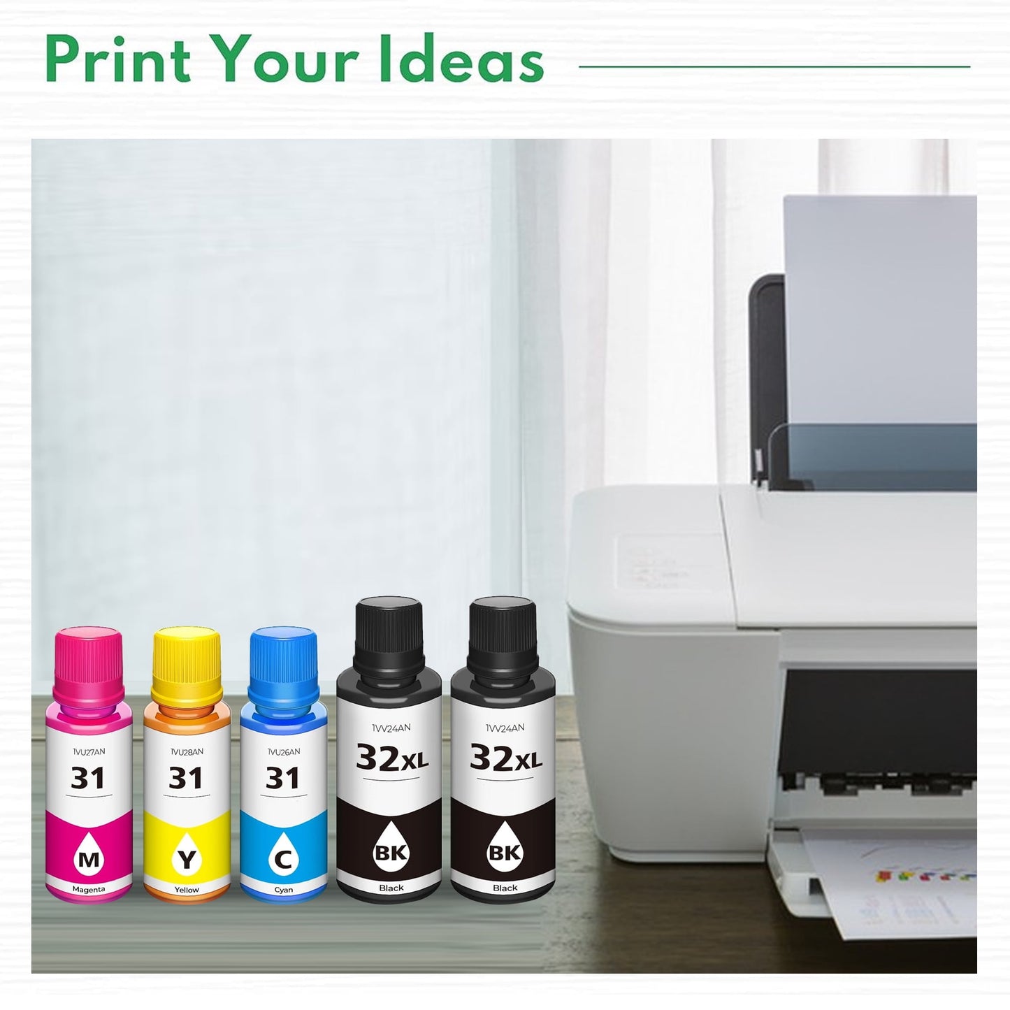 31 32XL Ink Bottle Set Compatible for HP 31 32XL Ink Bottle for HP Smart Tank 7301 7001 7602 5000 6001 5101 5102 5103 Plus 651 551 455 457 450 All-in-One Printer (140 ML 32XL Black Ink 70 ML 31 CMY)