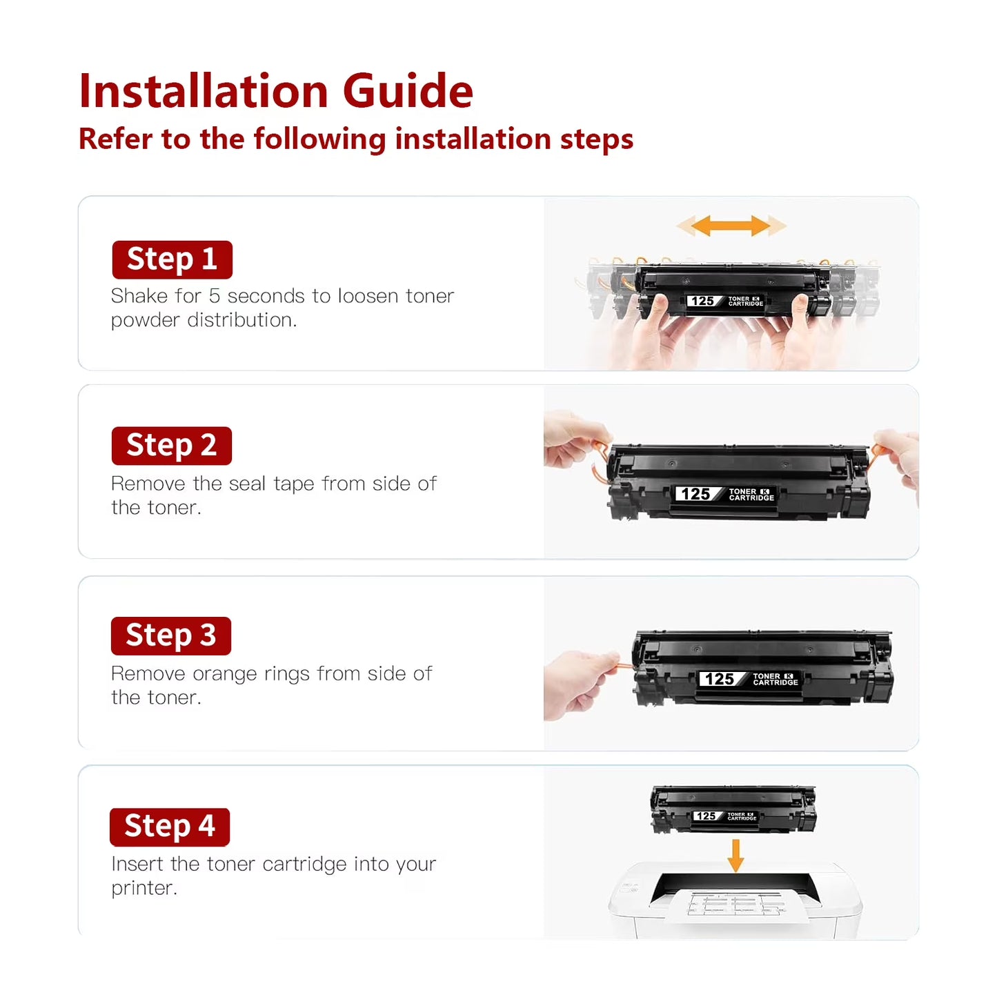 CRG 125 Black Toner Cartridge Compatible for Canon 125 CRG125 CRG-125 for Imageclass LBP6030w LBP6000 MF3010 Printer (4-Pack)