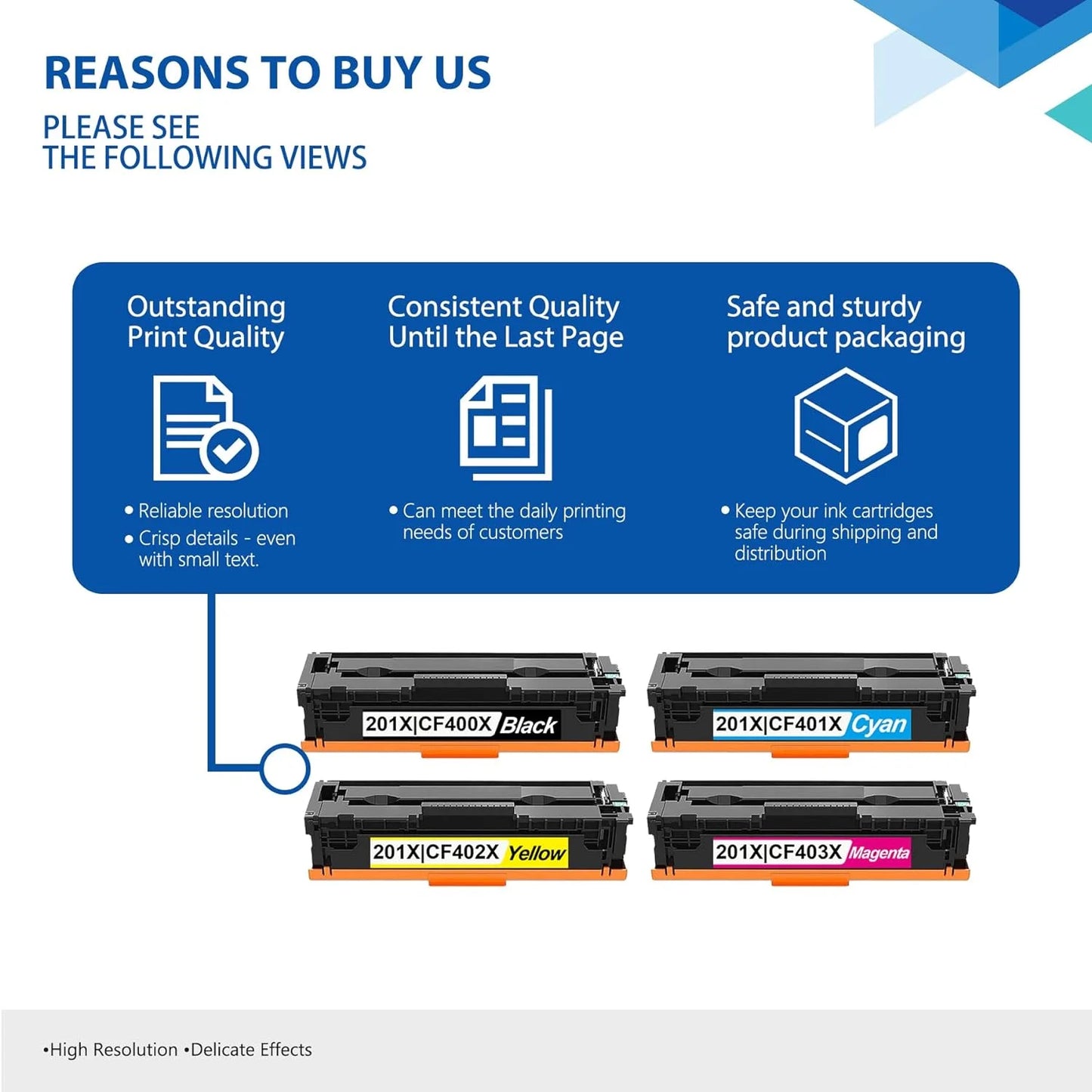 201X Toner Cartridges 4 Pack High Yield with Chip, CF400X Black CF401X Cyan CF402X Yellow CF403X Magenta Compatible for HP 201X 201A for Color Pro M252, Color Pro MFP M277 Series Printer