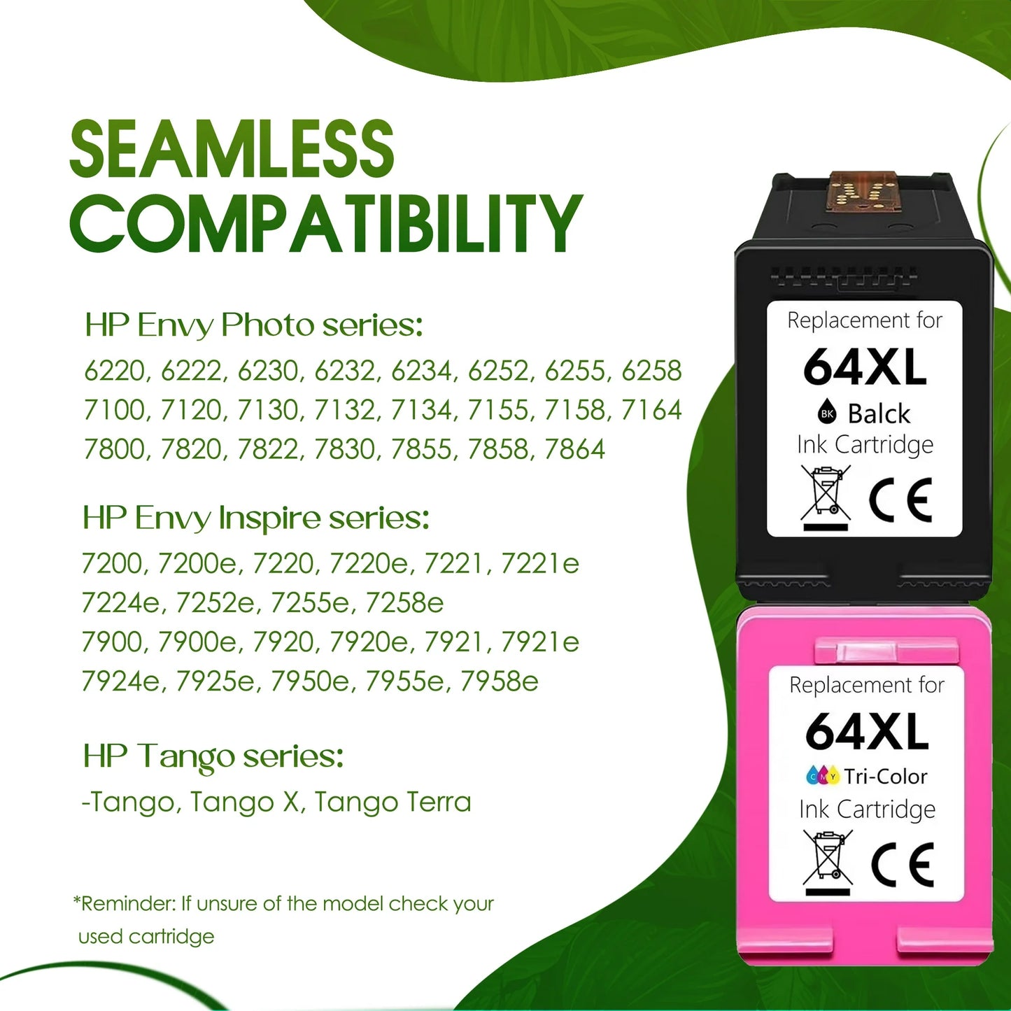 64XL Ink Cartridge Black Tri-Color Compatible for HP 64 Ink Cartridges for Envy 7855 7864 Printers