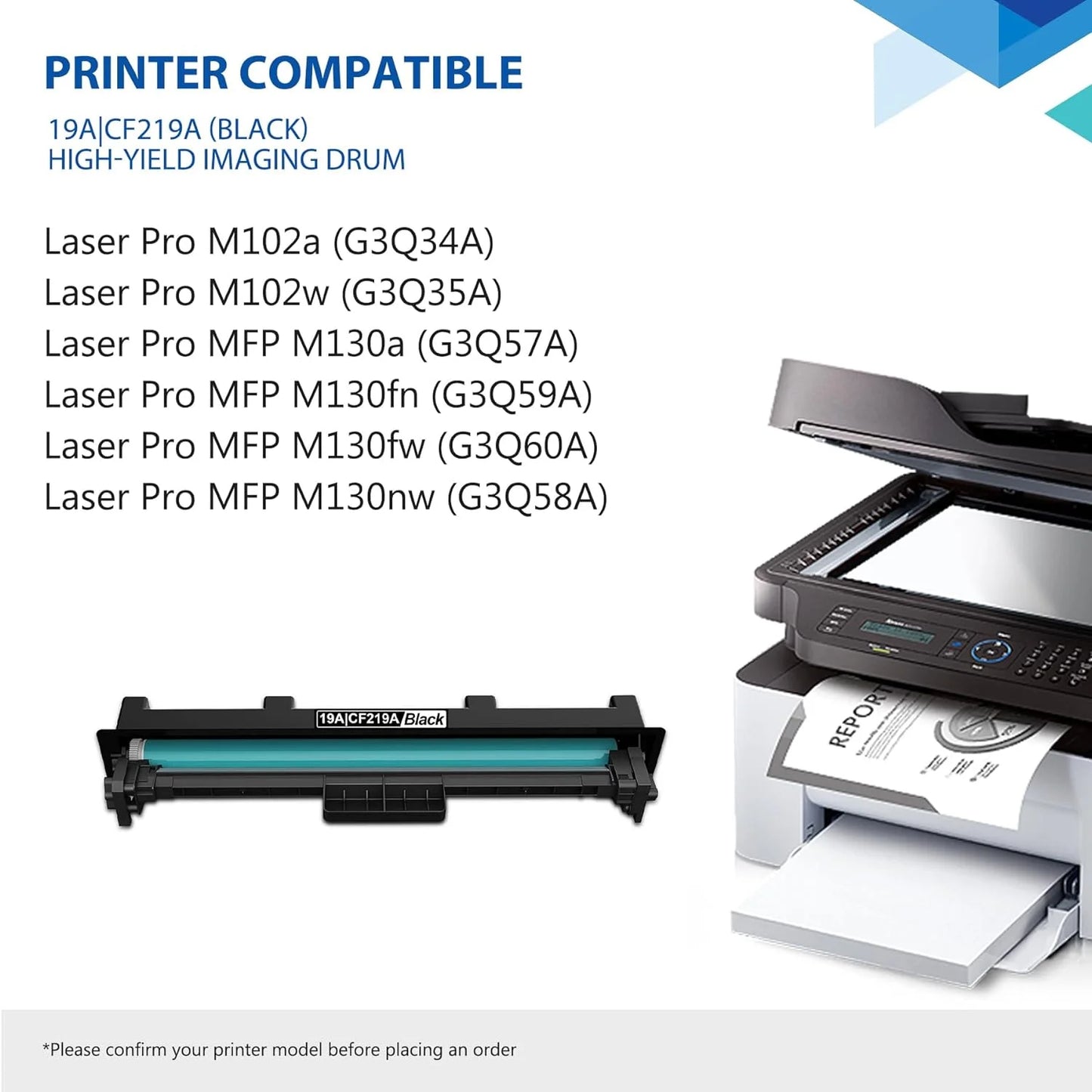 19A CF219A Drum Unit Black High Yield 2-Pack | 19A Drum Unit Compatible for HP 19A Imaging Drum 19A Ink with Pro M102 Series Pro MFP M130 Series Printer (No Toner Included)