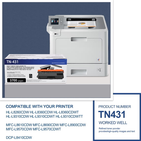 Black TN431 Toner Cartridge Replacement for Brother TN-431 Toner Cartridge for HL-L8260CDW L8360CDW MFC-L8900CDW L9570CDW Printer (2 Pack)