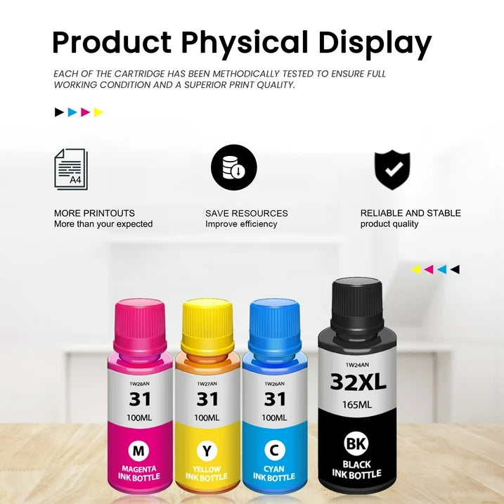31 Ink 32XL Black Ink Bottle Set Compatible for HP 31 32 XL Ink Bottle Set for Smart Tank 651 5102 7002 Printers