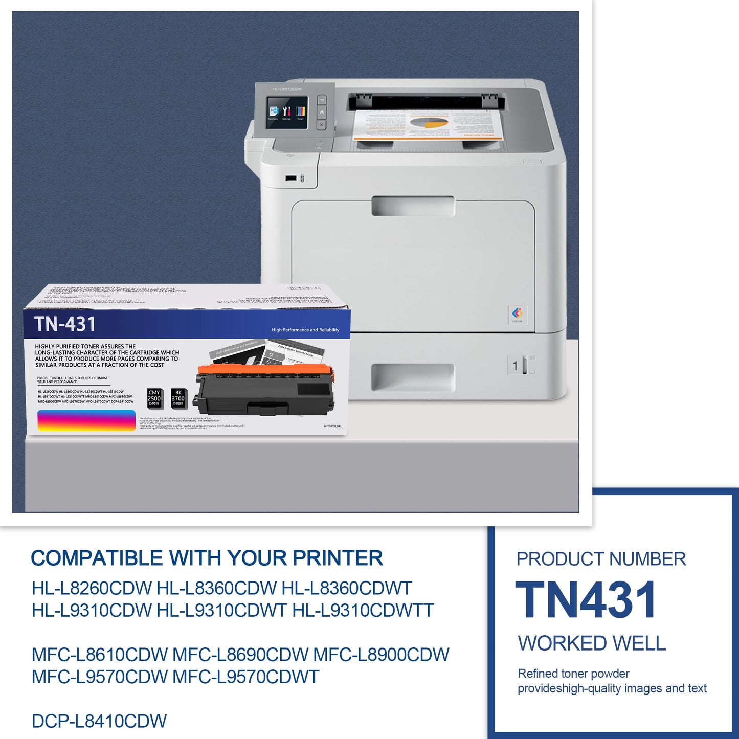 TN431 Toner Cartridge High Yield Replacement for Brother HL-L8360CDWT HL-L9310CDW MFC-L9570CDW MFC-L9570CDWT Printer, 5 Pack(2×Black, 1×Cyan, 1×Magenta, 1×Yellow).