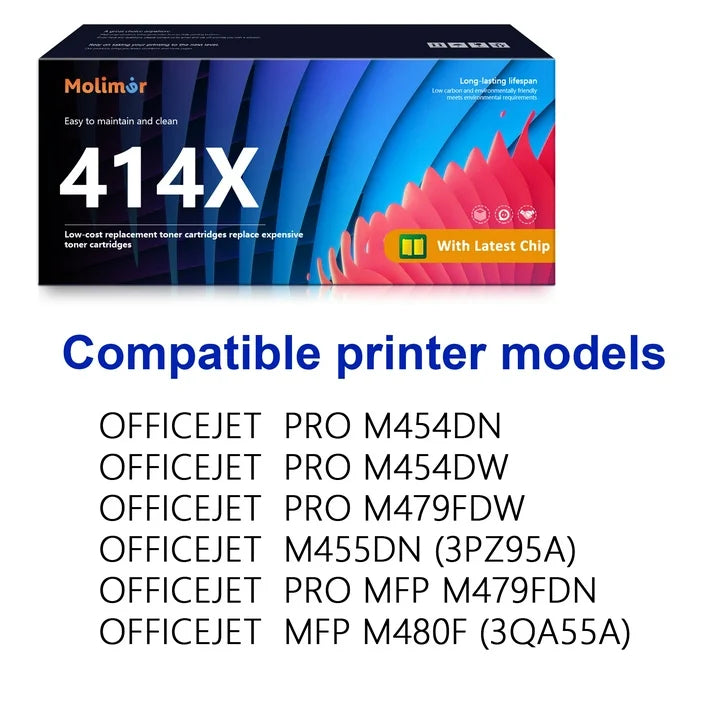 414X | W2020X Black Cyan Yellow Magenta Toner Cartridge 4 Pack With Chip Compatible for HP Pro M455dn M454dw M479fdw Printer