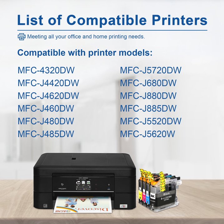 LC203 Ink cartridges Compatible for Brother LC203 ink for Brother MFC-4320DW MFC-J4420DW Printer (1 Black, 1 Cyan, 1 Magenta, 1 Yellow, 4 Pack)