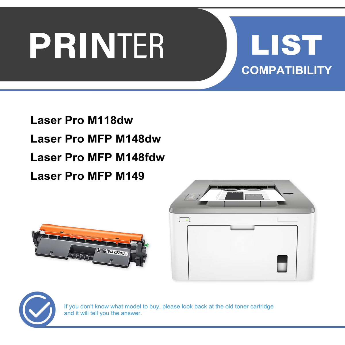 94A CF294A Toner Cartridge Black 1-Pack Compatible for 94A CF294A Toner Cartridges for Laser Pro M118, MFP M148, MFP M149 Series Printer
