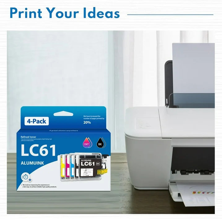 LC61 Ink Cartridge (4Pack,1BK+1C+1M+1Y) Compatible with Brother LC61 For Brother MFC-5490CN Printer