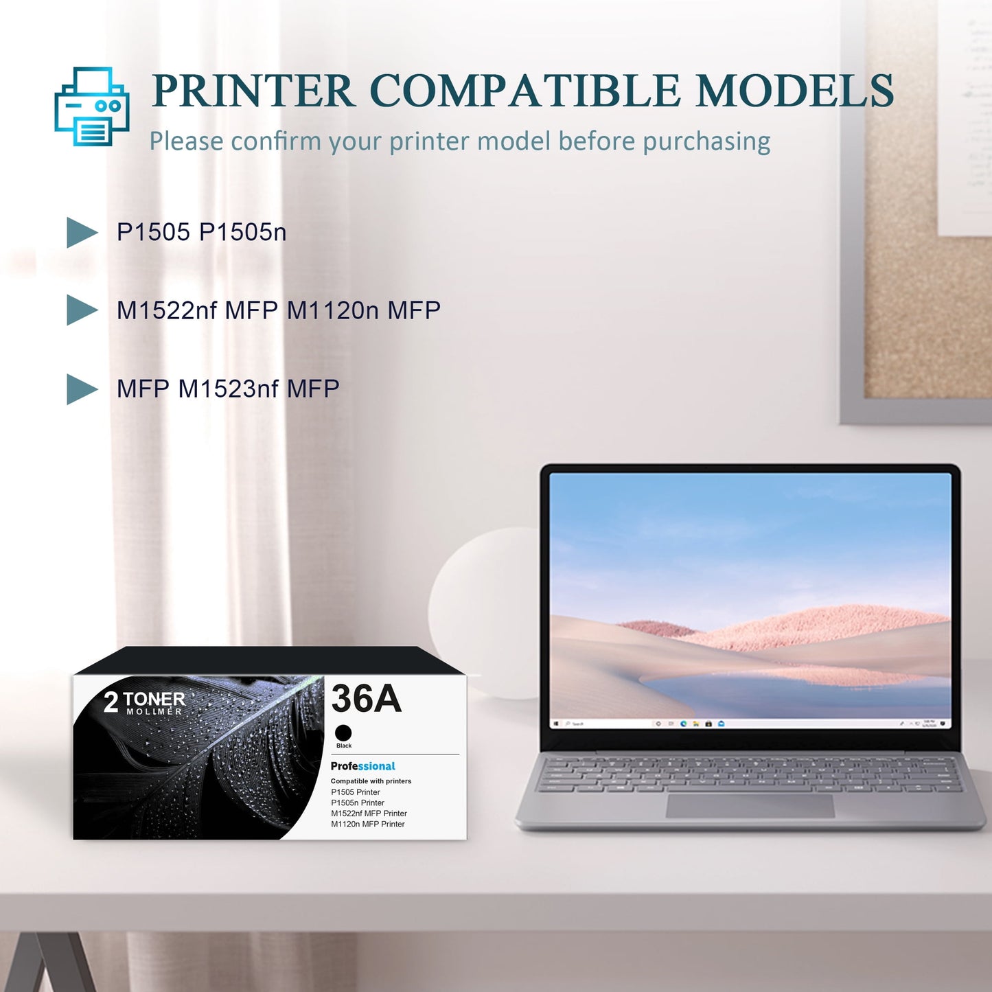 36A CB436A Toner Cartridge Compatible for HP 36A CB436A Toner Cartridge P1505 M1120 Printer (2 Pack)