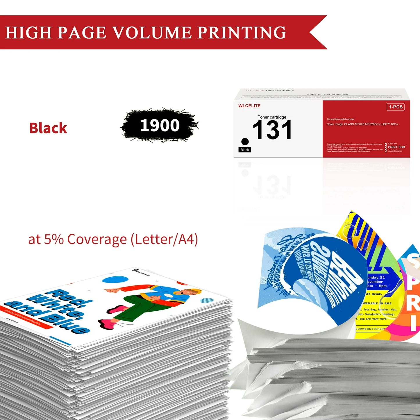 131 Toner Cartridge Compatible for Canon 131 High-Yield Toner Cartridges for MF620 MF8280Cw LBP7110Cw Printer