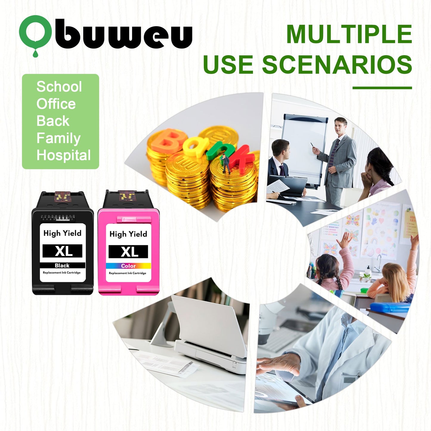 65XL Ink Cartridge 2-Pack Black/Tri-Color Compatible for HP 65 Ink Cartridges for HP AMP 100 DeskJet 2600 3700 2622 ENVY 5000 5010