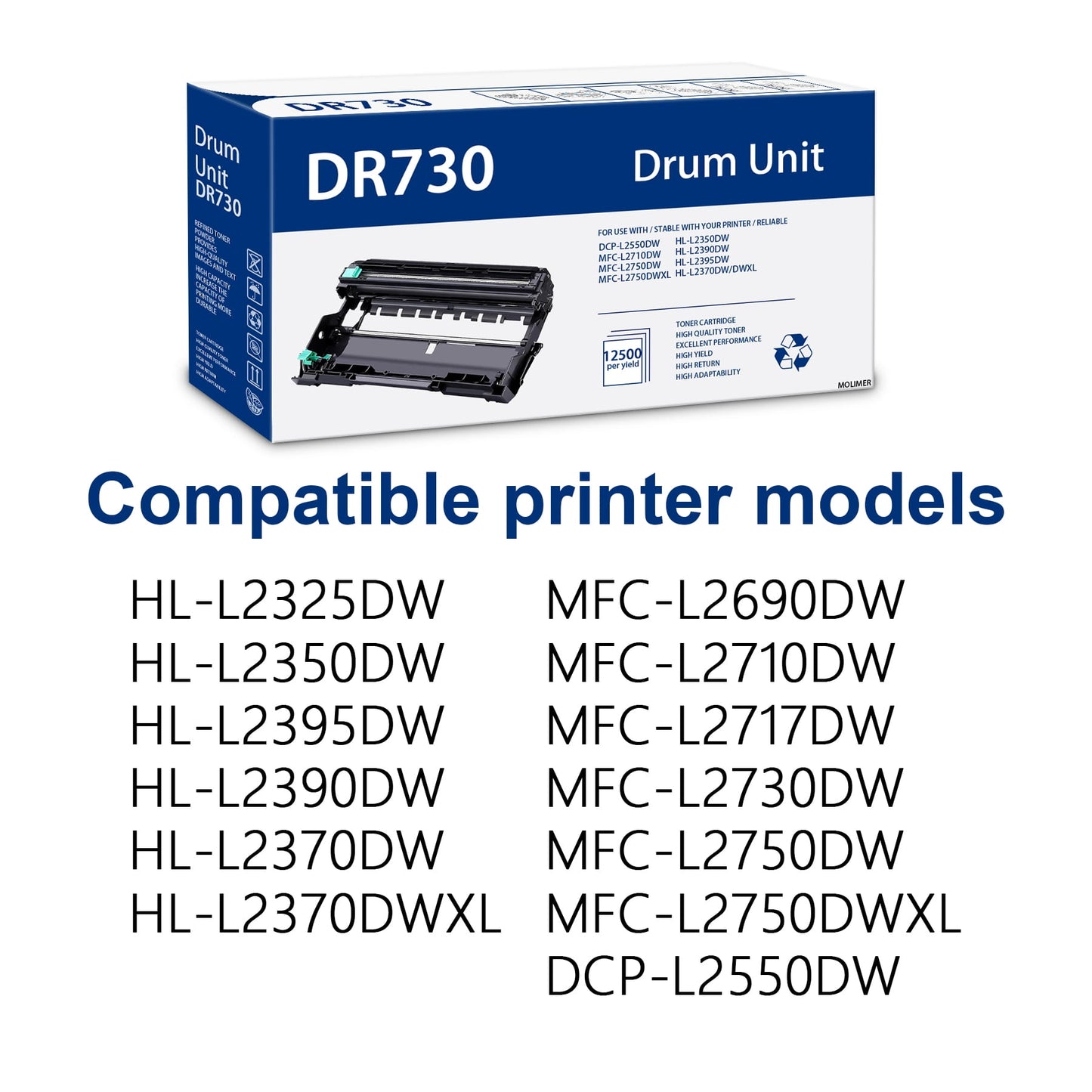 DR730 DR 730 Drum Unit Yields up to 12,500 Pages Replacement for Brother DR 730 DR730 DR-730 Drum Unit for HL-L2395DW MFC-L2710DW Printer 1 Pack