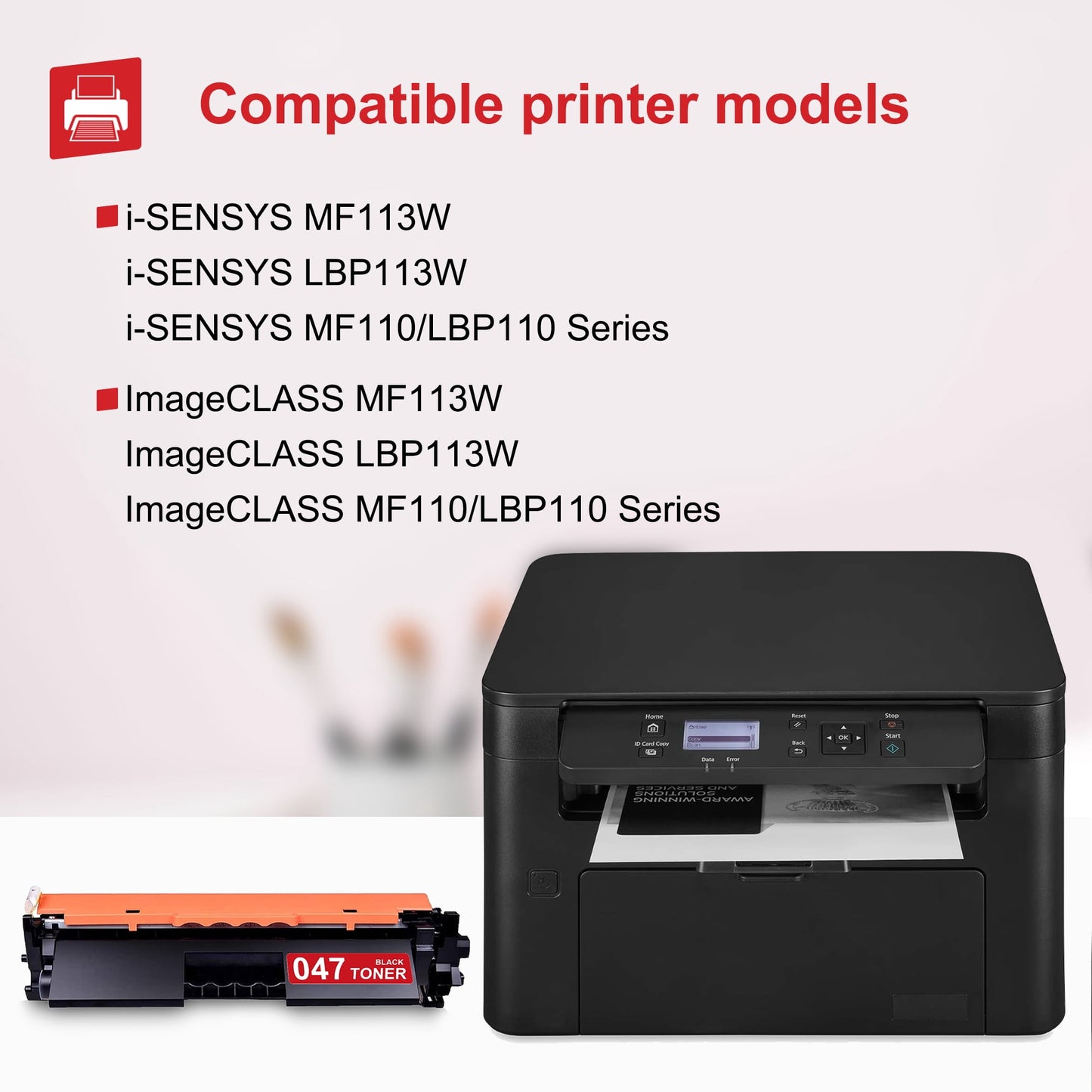 047 2164C001AA Toner Cartridge Black 1-Pack Replacement for Canon 047 ImageCLASS MF113W LBP113W MF110/LBP110 Series Printer