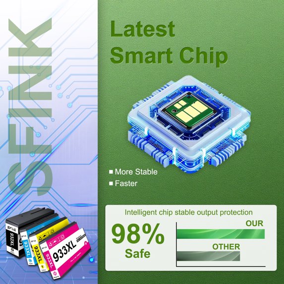 932XL 933XL (4-Pack 1BK/1C/1M/1Y) Ink Cartridge Compatible for HP932XL 933XL Ink Cartridges for OfficeJet 7620 7612 7510 6100 6600 6700 7110 7610 Printers