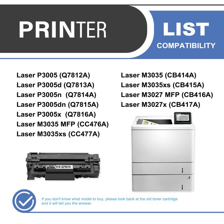 51X Q7551X Toner Cartridge Black 1-Pack Compatible for HP 51X Q7551X Toner Cartridges for Laser P3005 Series; Laser M3027, M3035 MFP Series Printer