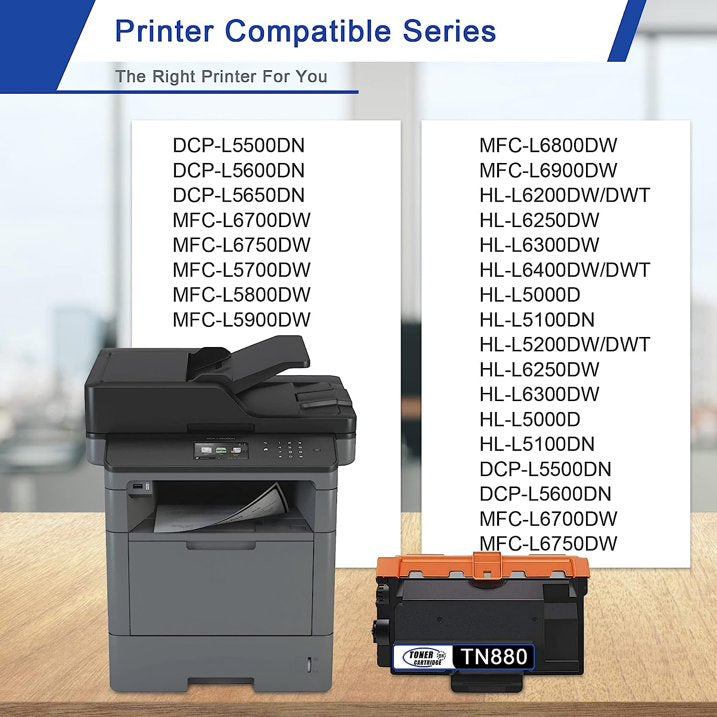 TN880 Black Toner Cartridge Replacement for Brother TN880 Toner Compatible for DCP-L5500DN Printer.
