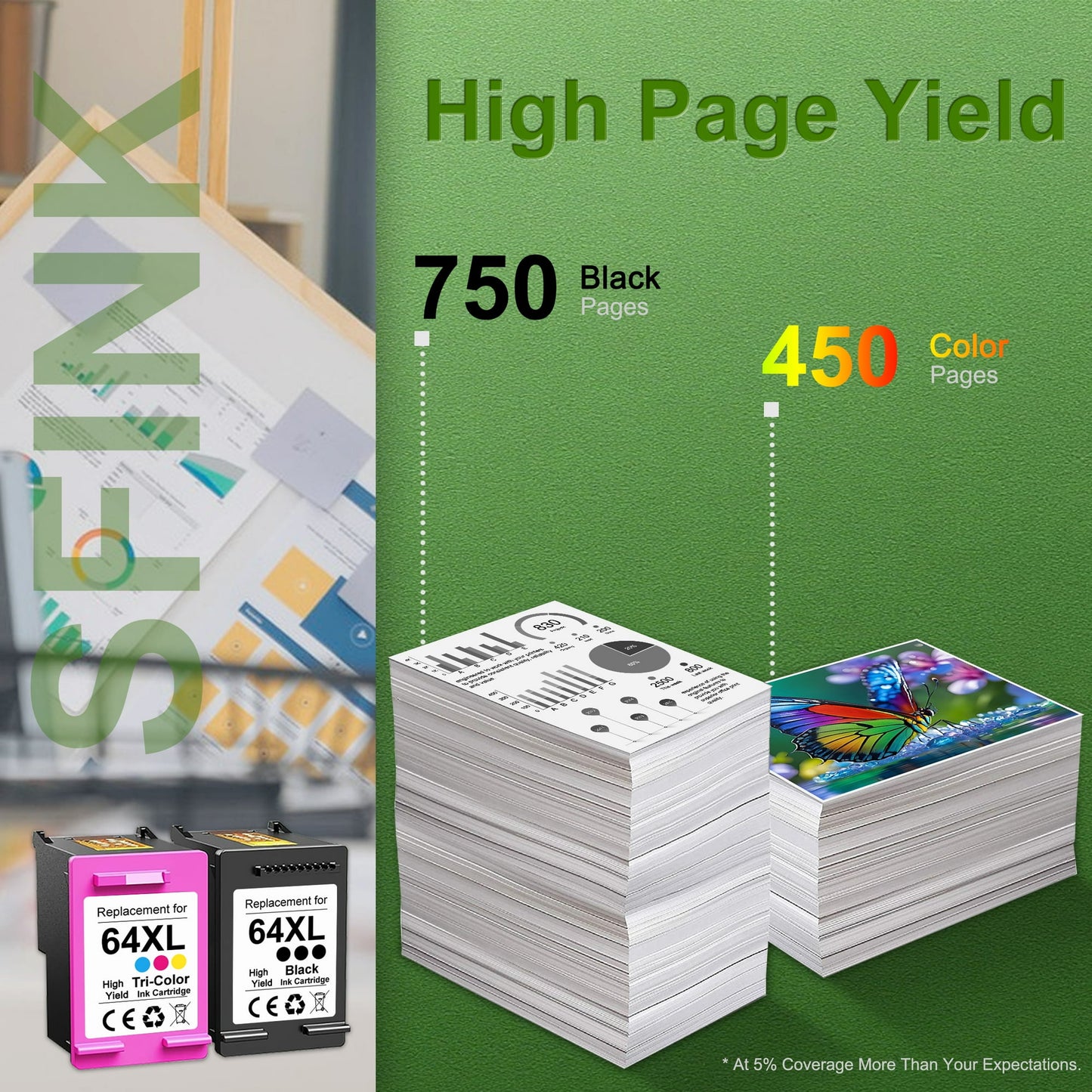 64XL Ink Cartridges Black/Tri-Color Combo Pack Compatible for HP 64XL Ink Cartridge for Envy Photo 7855 7858 7155 7120 7800 7158 6252 6255 7100 7164 Tango Series Printer Printer