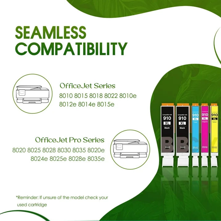 910XL Combo Pack Ink Cartridges Compatible With HP 910 Ink Cartridge for 910 XL HP Printer Ink for HP OfficeJet 8020 8015e Pro 8025e 8020e (5 Pack)