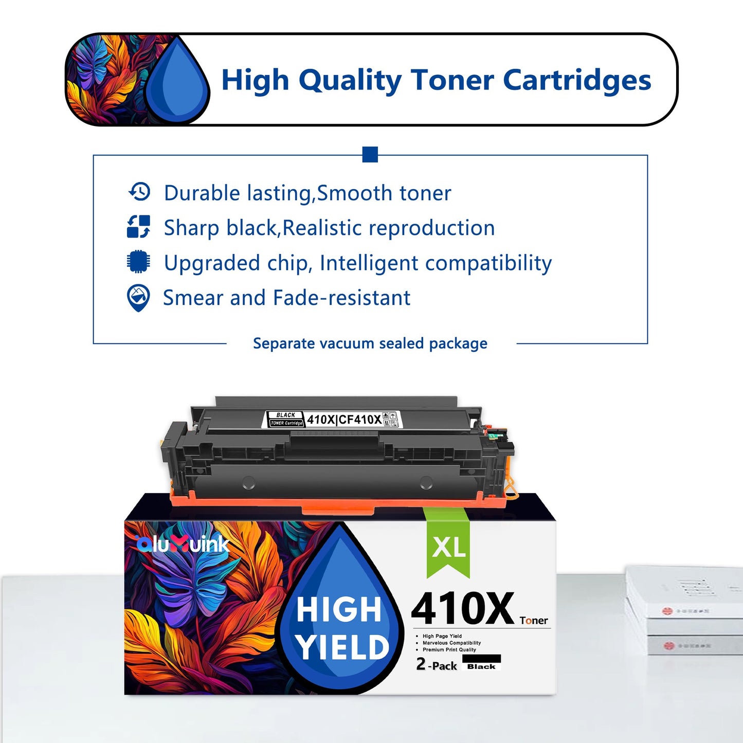 410X Toner Cartridge 2 Pack Compatible for HP 410X CF410X Black Toner Cartridges for Color Laser Pro M452 Series, Color Laser Pro MFP M377, M477 Series Printers