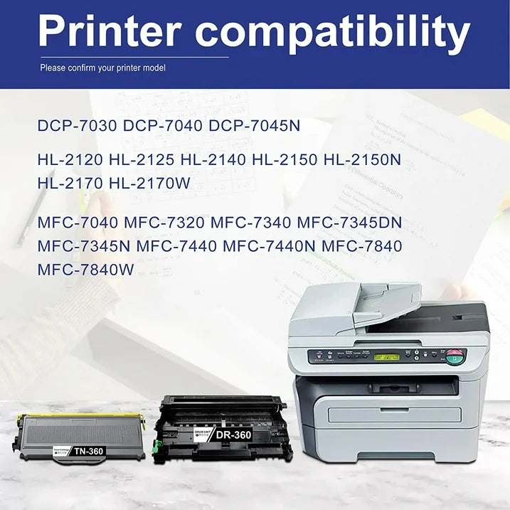 TN360 Toner Cartridge & DR360 Drum Unit Replacement for Brother DCP-7030 Printer (1 Toner+1 Drum)